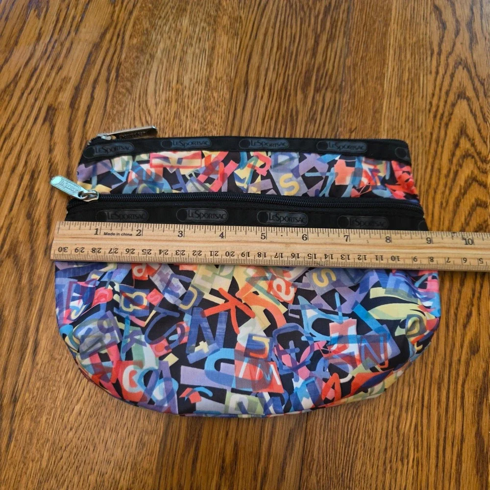 LeSportsac Alphabet Typography Print Nylon Cosmetic Pouch Bag Made in USA Multi
